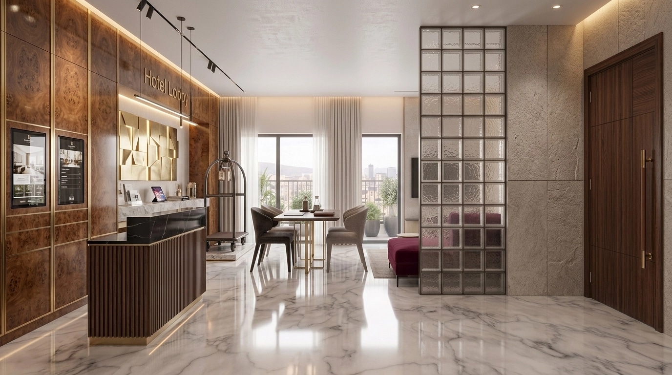 Design de interiores em estilo Contemporary — lobby por GenRoom AI