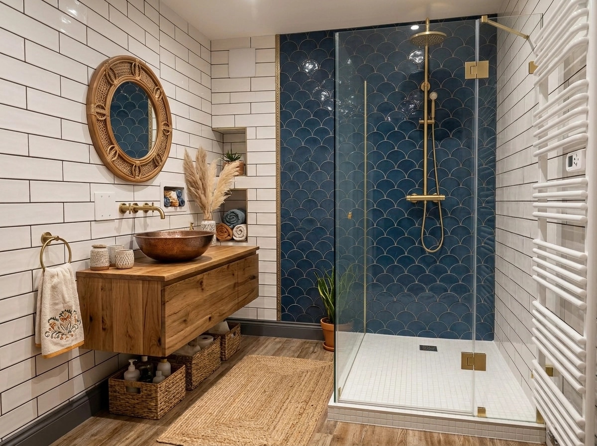 Bathroom interior in Bohemian style — photo by GenRoom AI