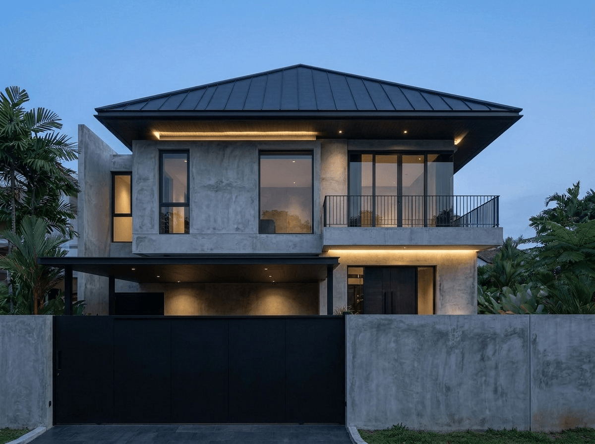 Facade design in Blacktec Facade style — photo by GenRoom AI