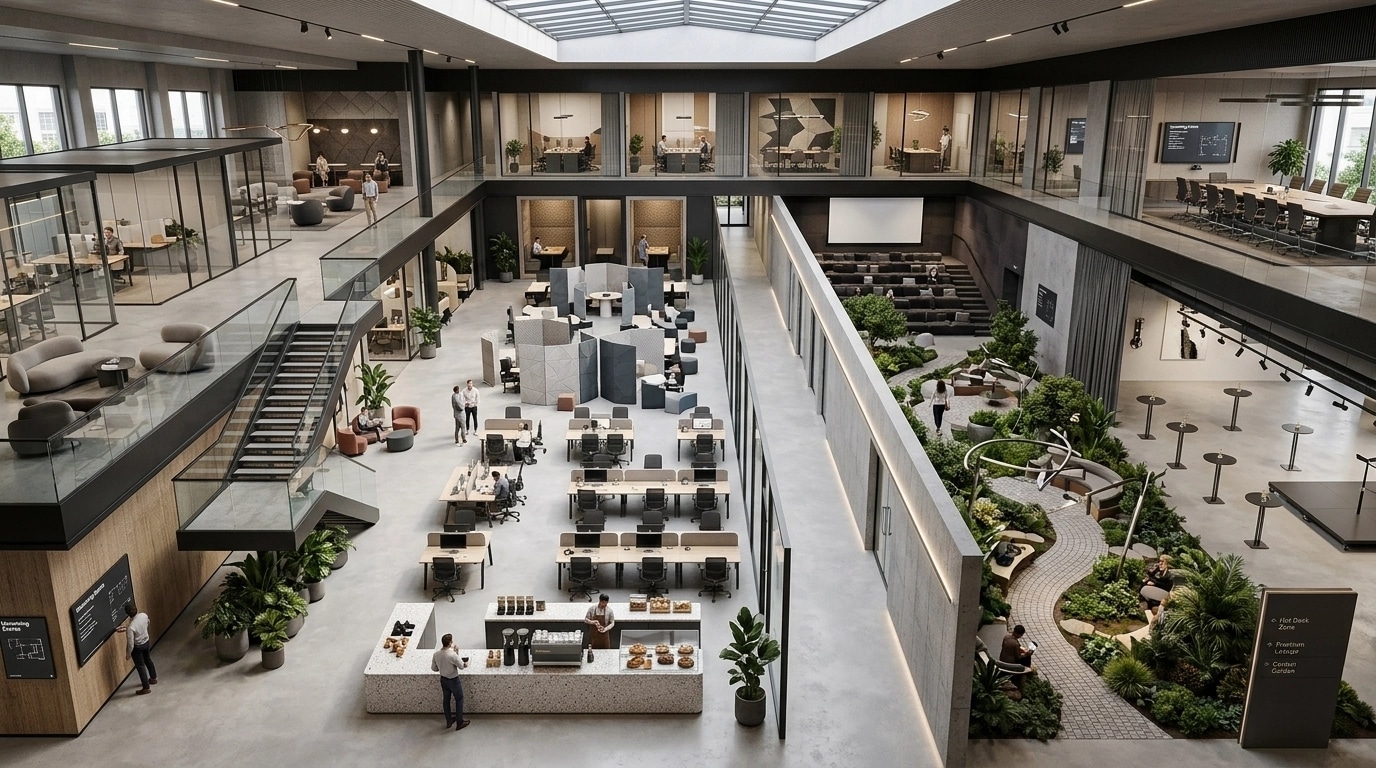 İç mekân tasarımı Contemporary stili — coworking GenRoom AI
