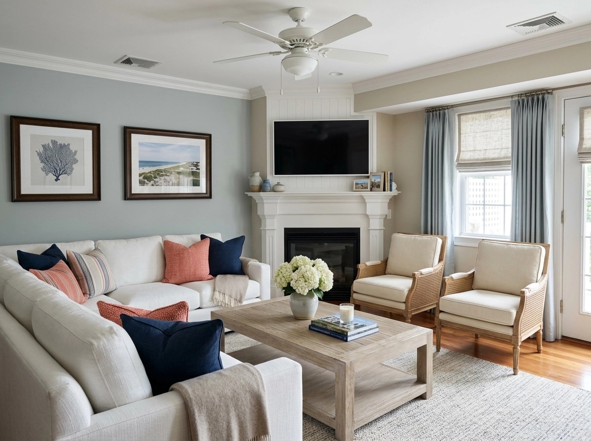 Interior design in Coastal / Hamptons style — Living Room by GenRoom AI