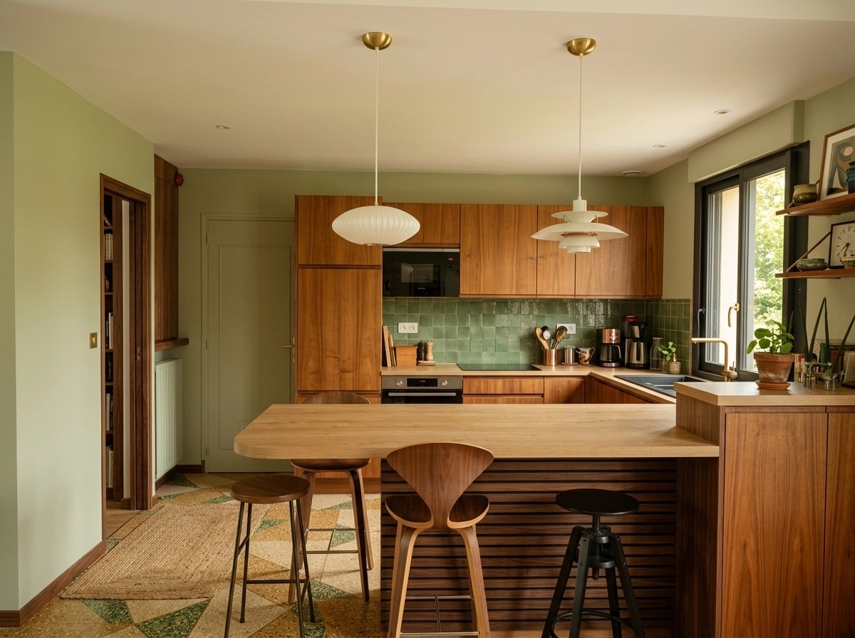 Kitchen interior in Mid-Century Modern style — photo by GenRoom AI