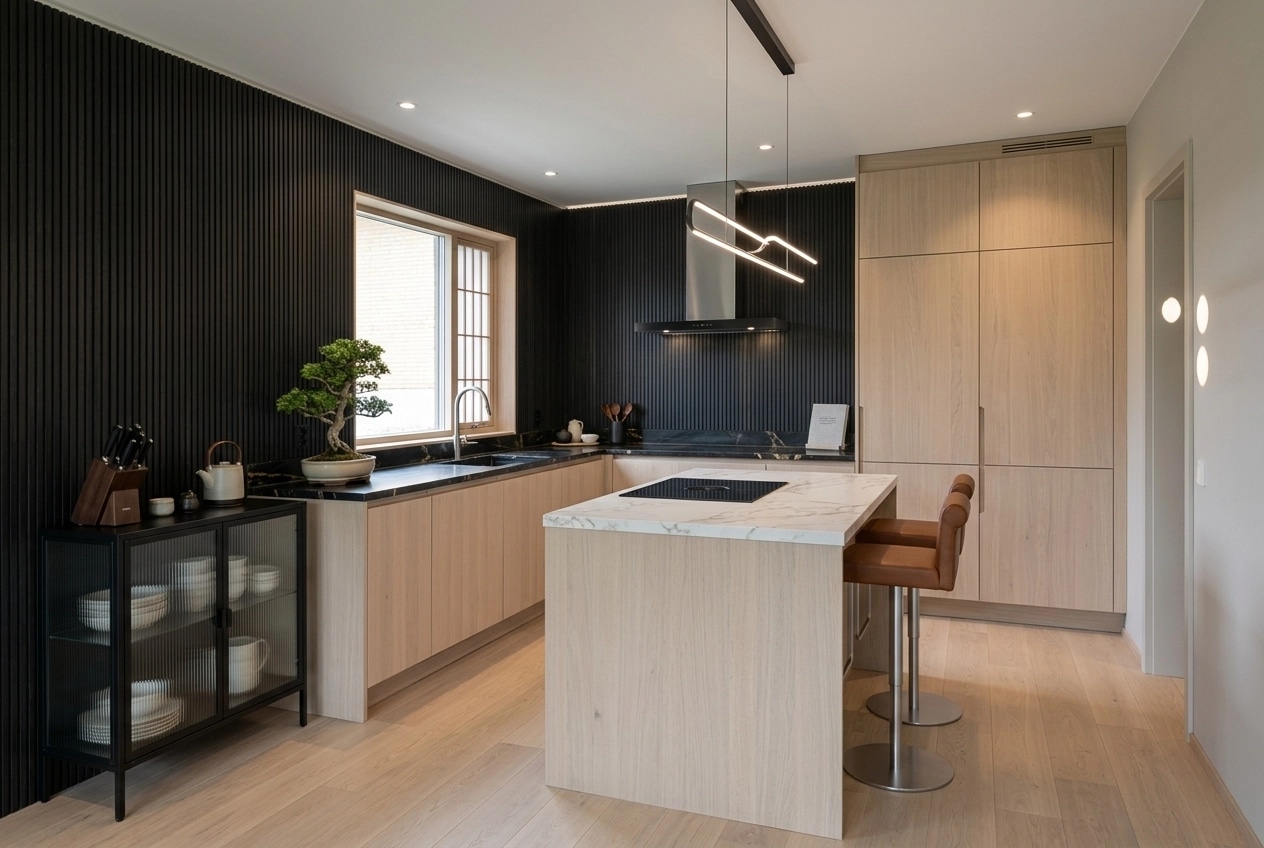 Kitchen interior in Japandi style — photo by GenRoom AI