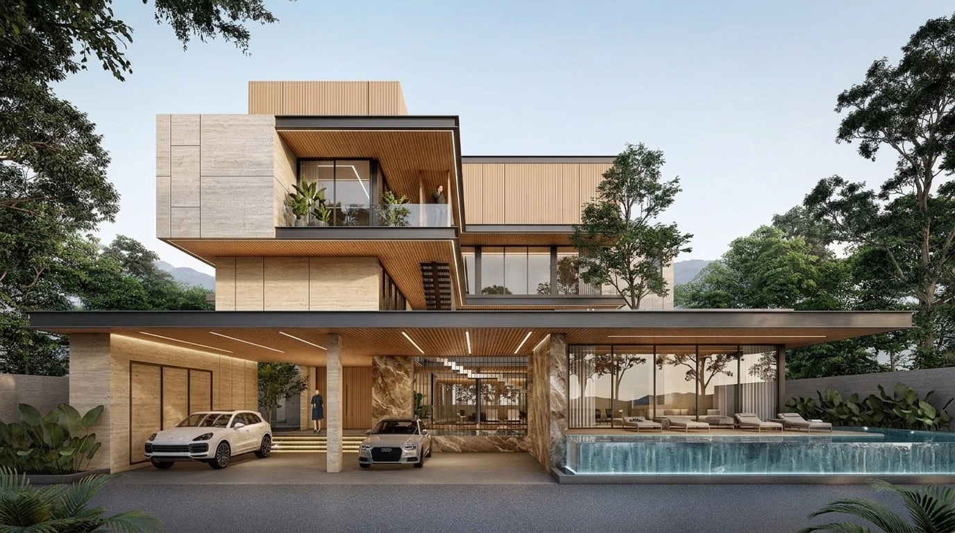 Facade design in Minimalist Facade style — photo by GenRoom AI