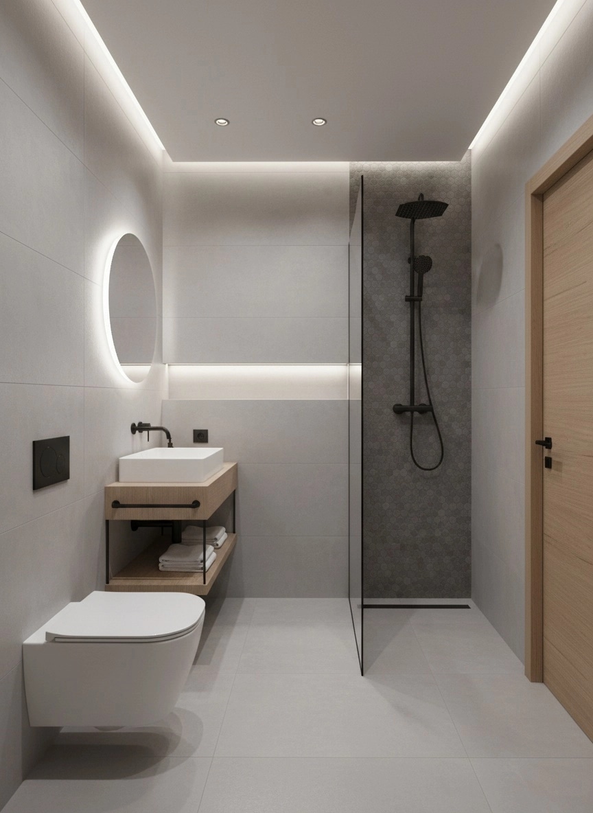 Bathroom interior in Minimalism style — photo by GenRoom AI