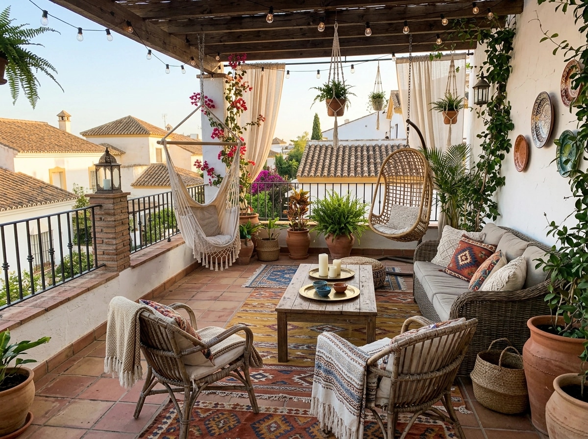 Interior design in Bohemian style — terrace by GenRoom AI