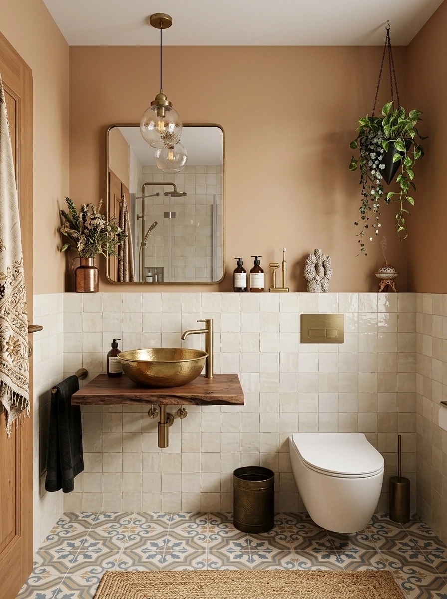 Bathroom interior in Bohemian style — photo by GenRoom AI