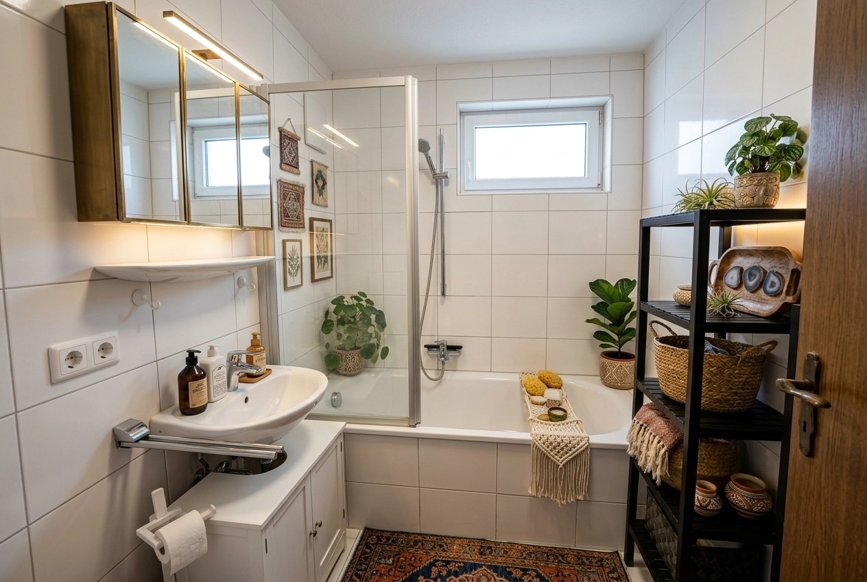 Bathroom interior in Bohemian style — photo by GenRoom AI