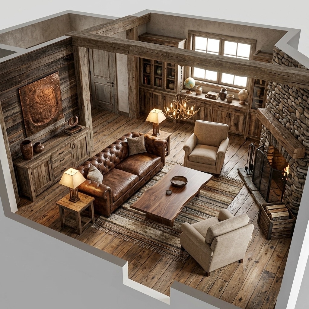 Interior design in Rustic style — Living Room by GenRoom AI