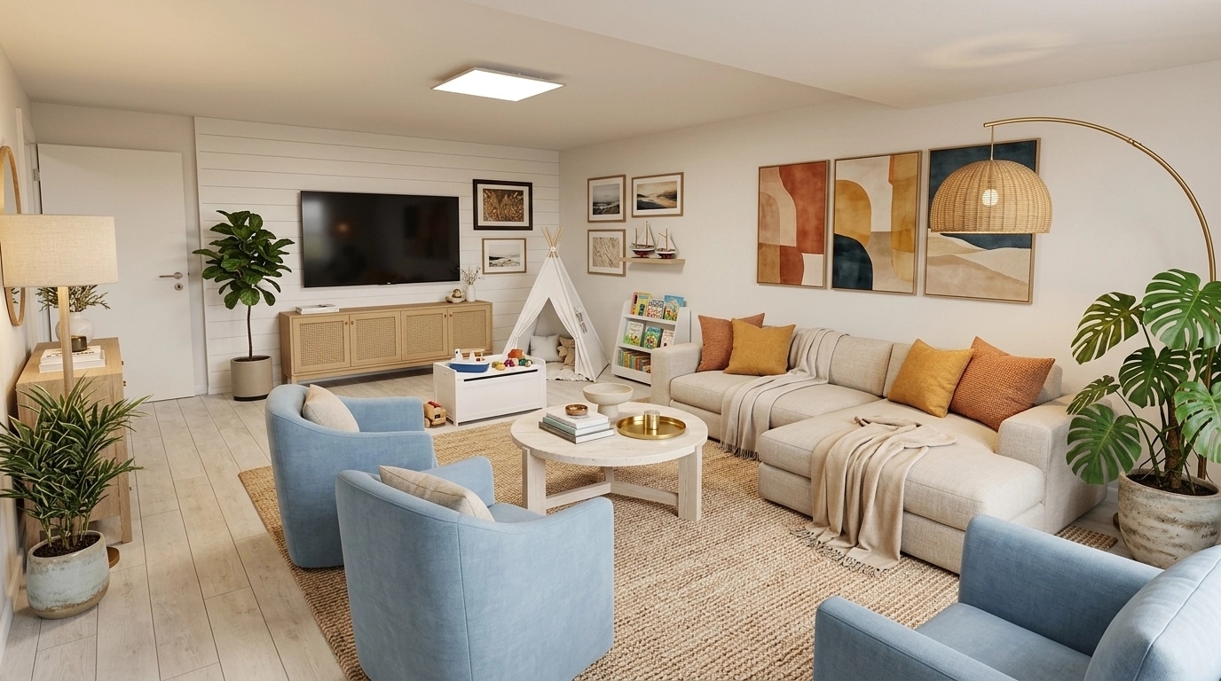 Interior design in Coastal / Hamptons style — Living Room by GenRoom AI