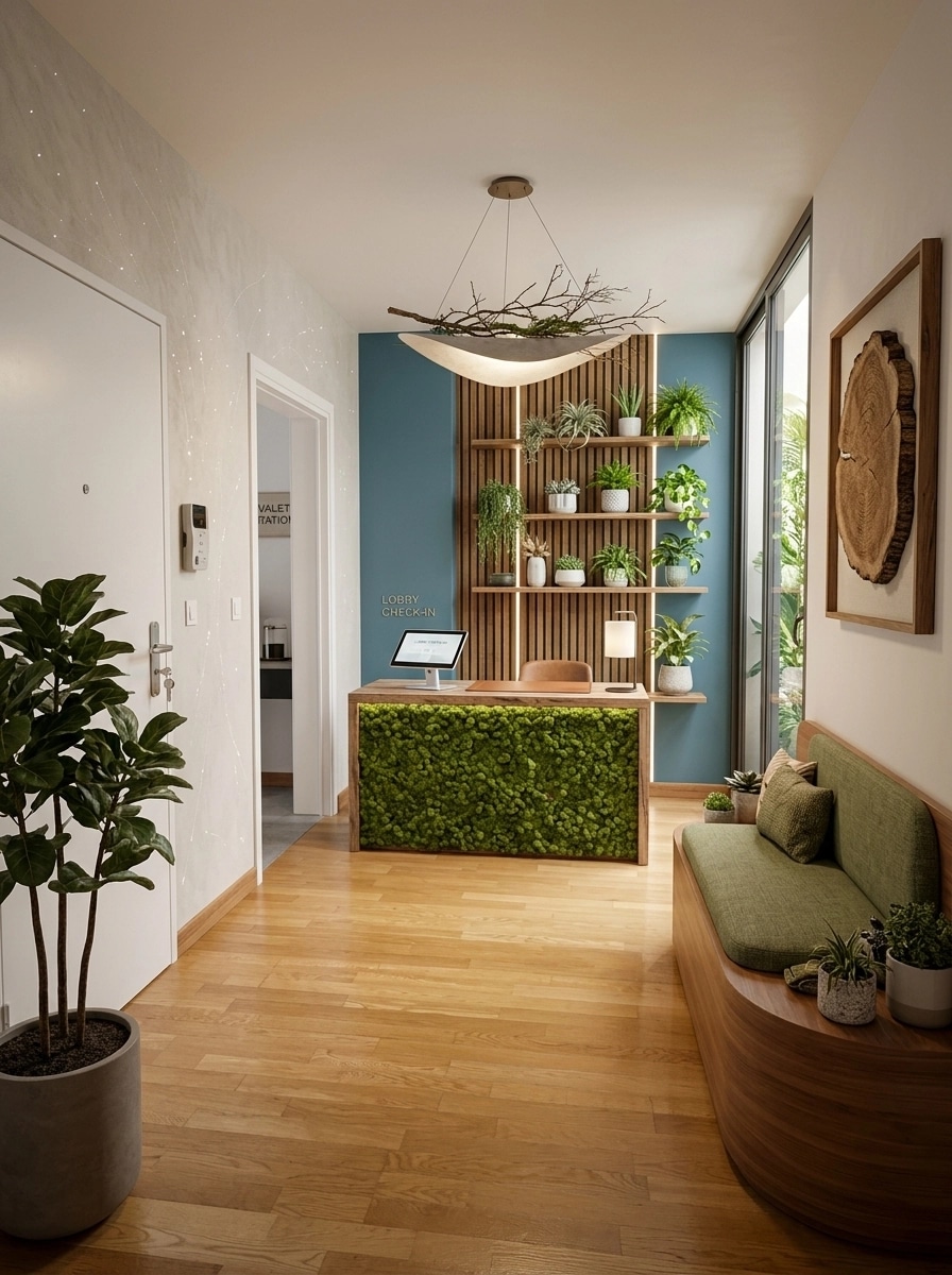 Interior design in Biophilic style — lobby by GenRoom AI