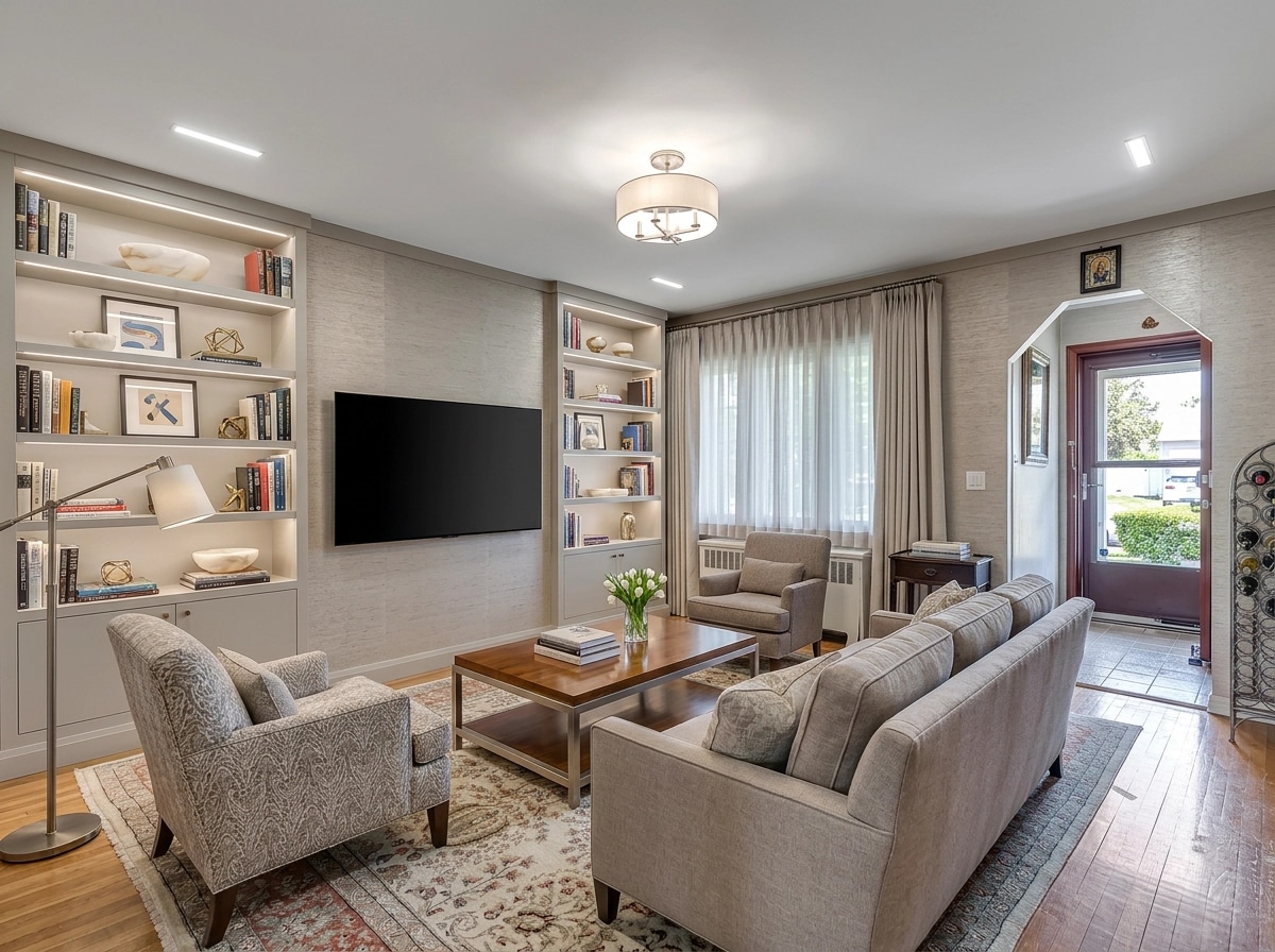 Transitional Ruang Tamu design — interior photo by GenRoom AI