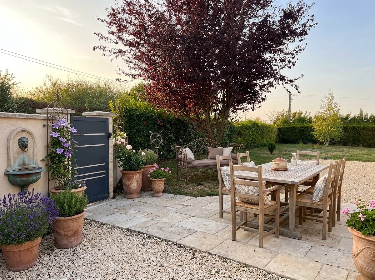 Thiết kế cảnh quan theo phong cách Provence Garden — Sân bởi GenRoom AI
