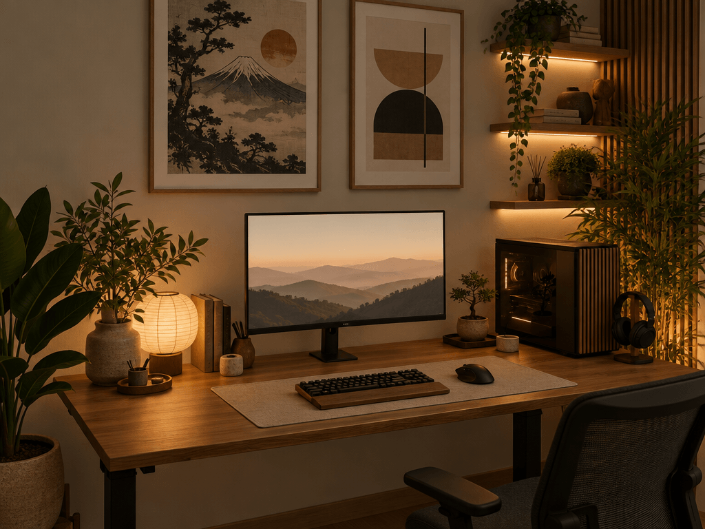 Office interior in Japandi style — photo by GenRoom AI