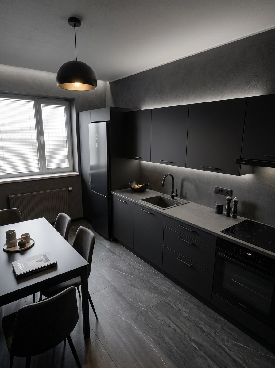 Kitchen interior in Blacktec style — photo by GenRoom AI