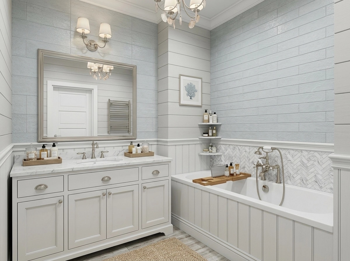 Bathroom interior in Coastal / Hamptons style — photo by GenRoom AI