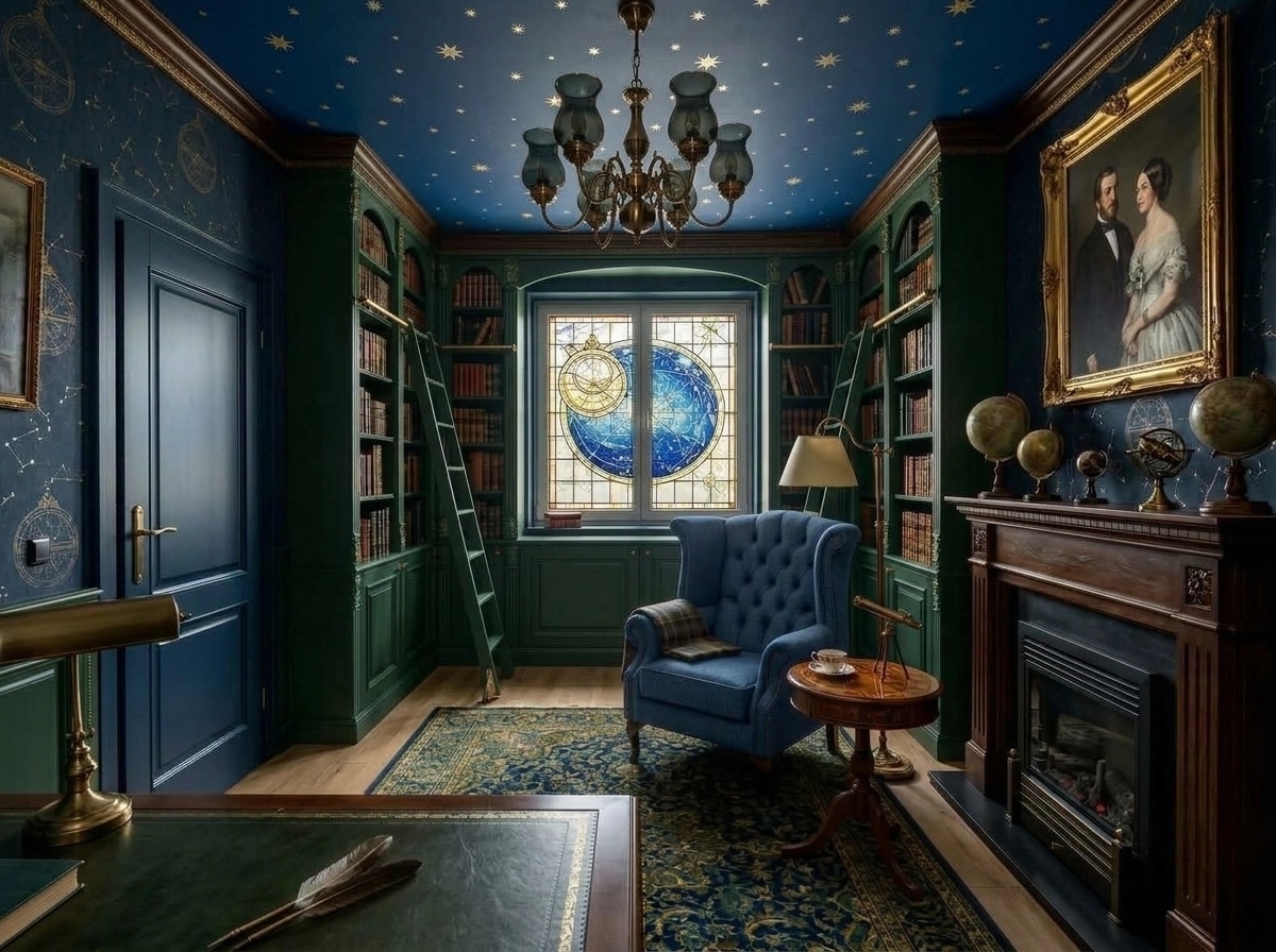 Interior design in British style — library by GenRoom AI