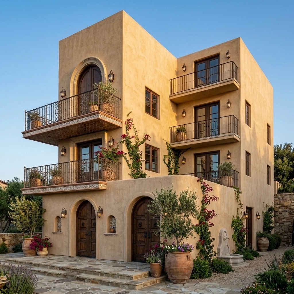 Facade design in Mediterranean Facade style — photo by GenRoom AI