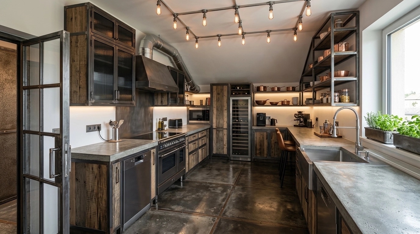 Kitchen interior in Loft / Industrial style — photo by GenRoom AI