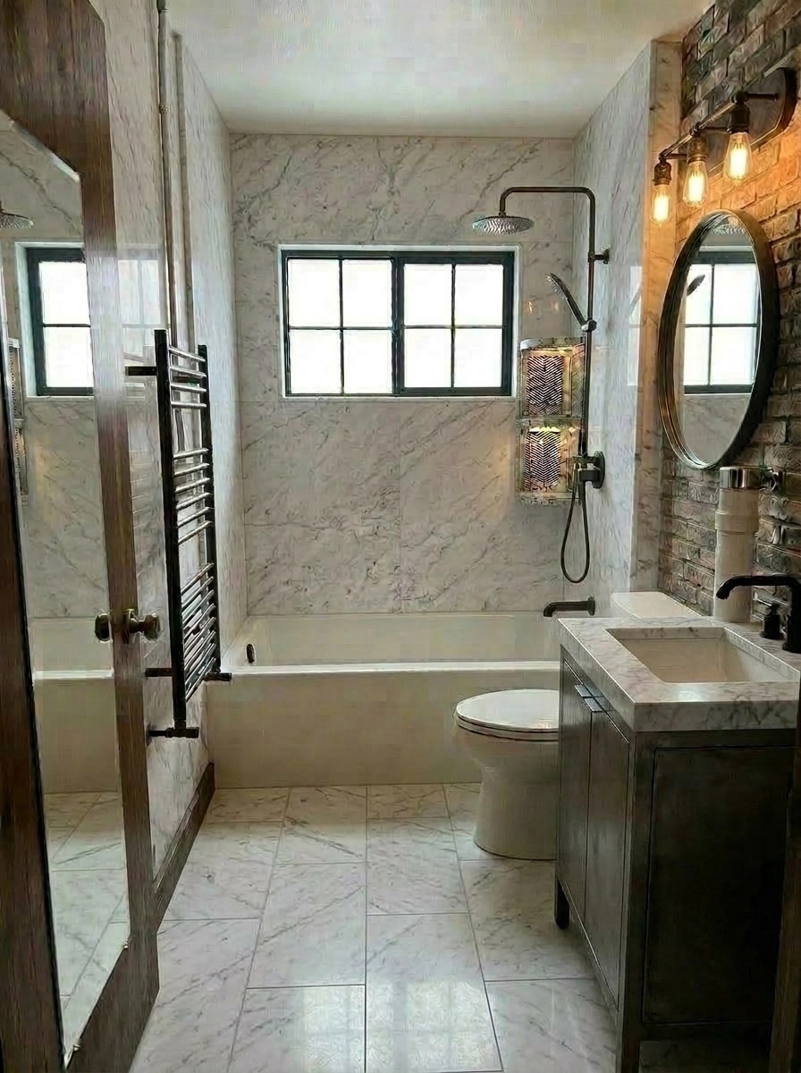 Bathroom interior in Loft / Industrial style — photo by GenRoom AI