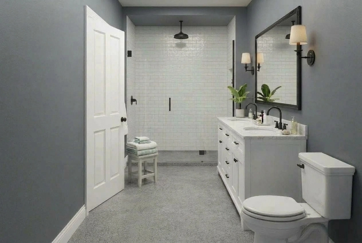 Bathroom interior in Coastal / Hamptons style — photo by GenRoom AI