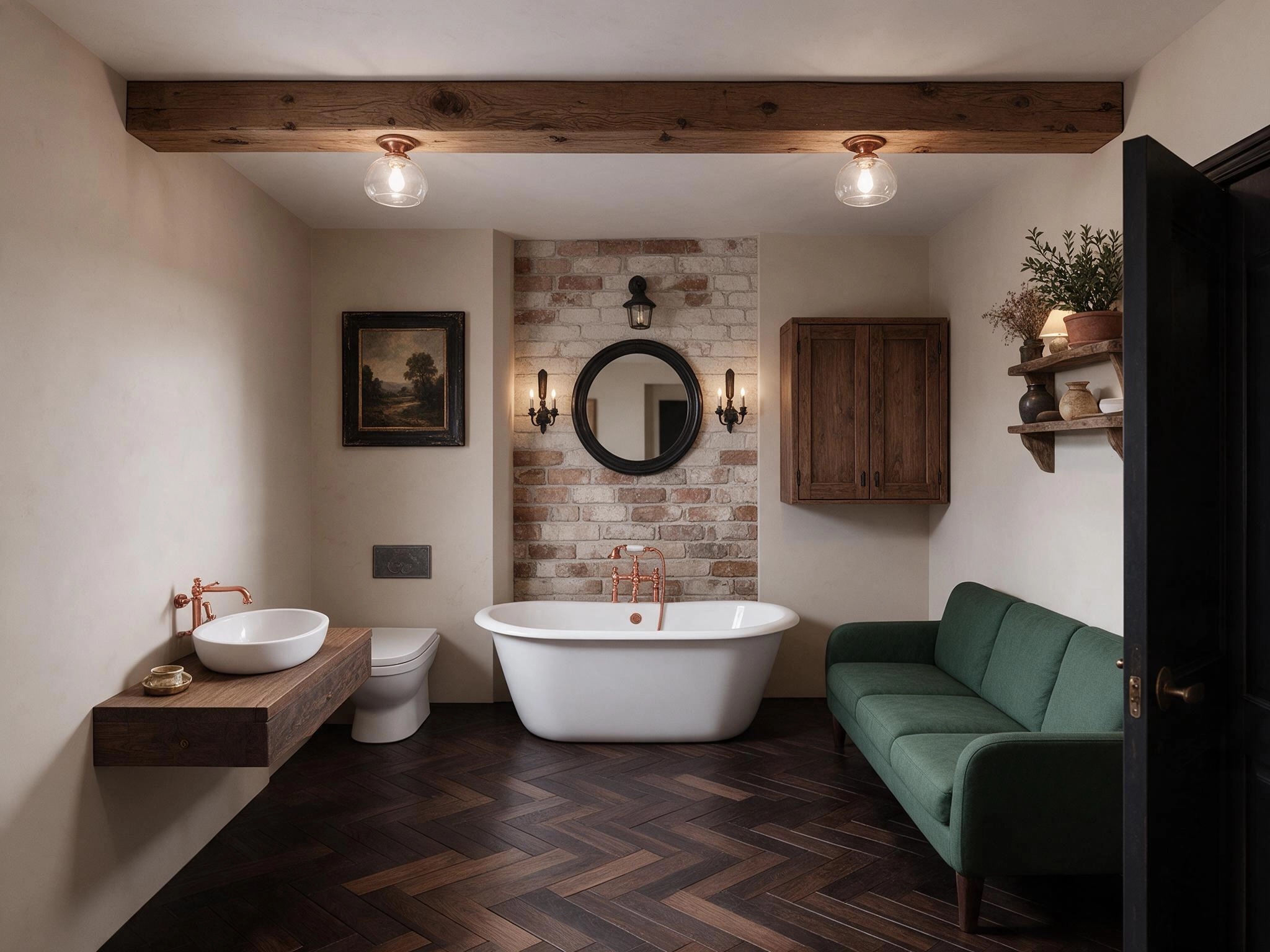 Bathroom interior in Rustic style — photo by GenRoom AI