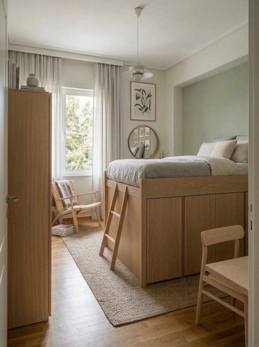 Design de interiores em estilo Scandinavian — Quarto por GenRoom AI