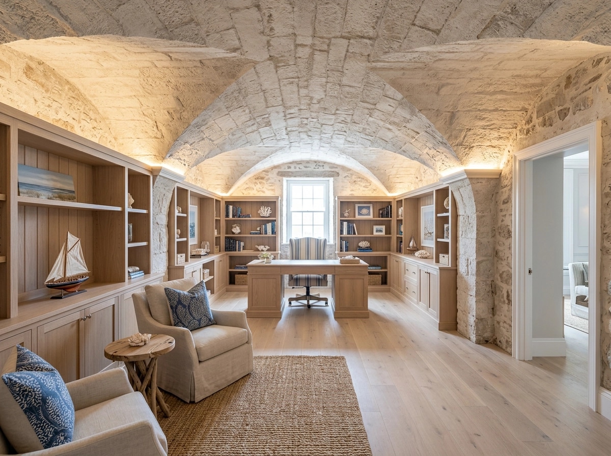 Office interior in Coastal / Hamptons style — photo by GenRoom AI