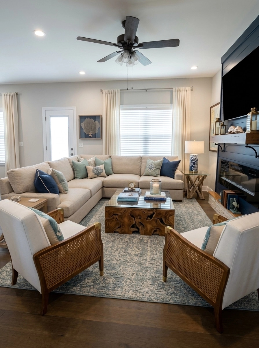 Interior design in Coastal / Hamptons style — Living Room by GenRoom AI