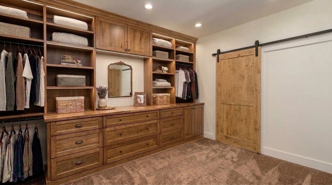 Interior design in Modern Farmhouse style — wardrobe by GenRoom AI
