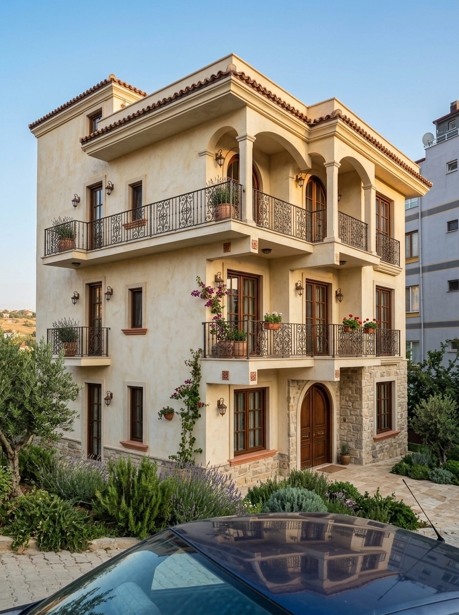 Facade design in Mediterranean Facade style — photo by GenRoom AI