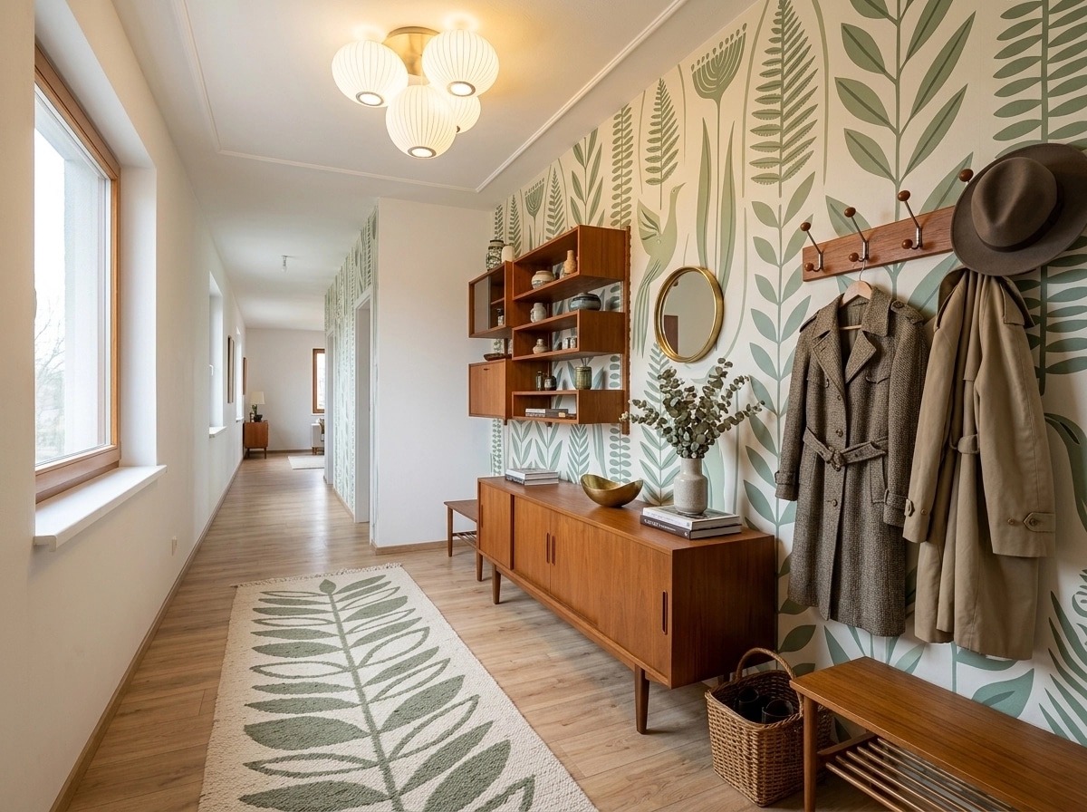 Hallway interior in Mid-Century Modern style — photo by GenRoom AI