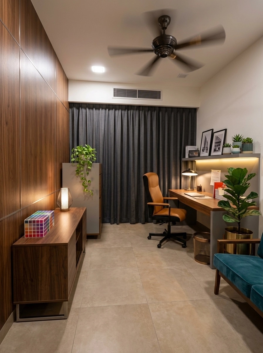 Office interior in Mid-Century Modern style — photo by GenRoom AI