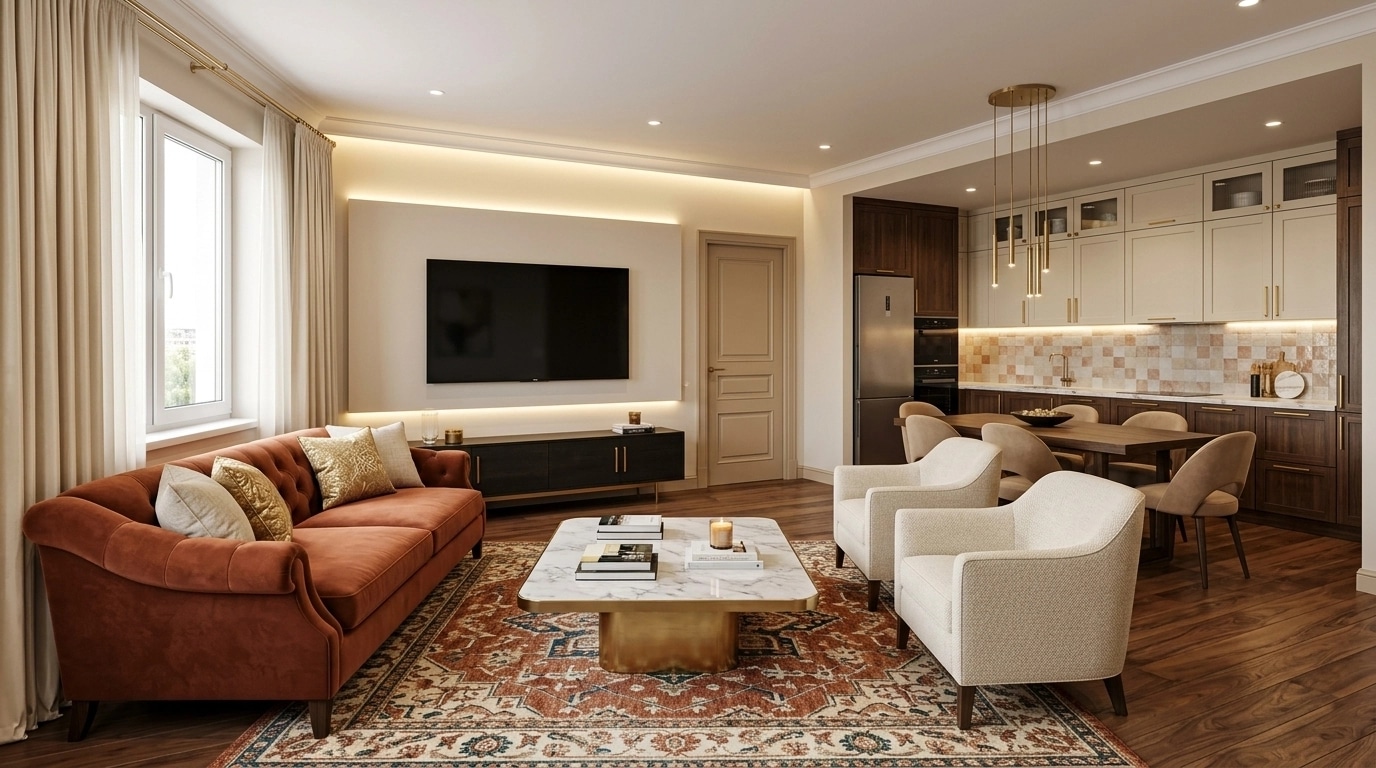 Transitional Living Room design — interior photo by GenRoom AI