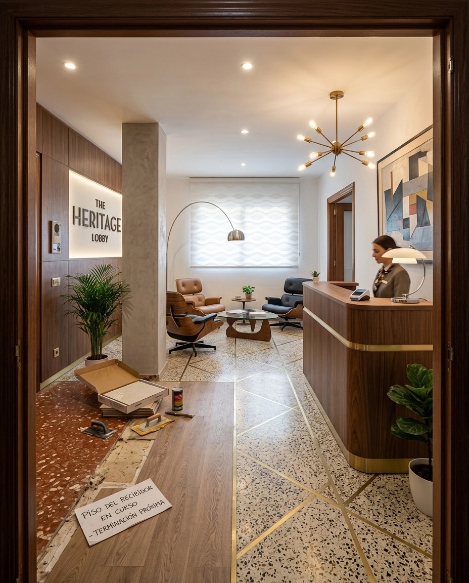 التصميم الداخلي بنمط Mid-Century Modern — lobby من GenRoom AI