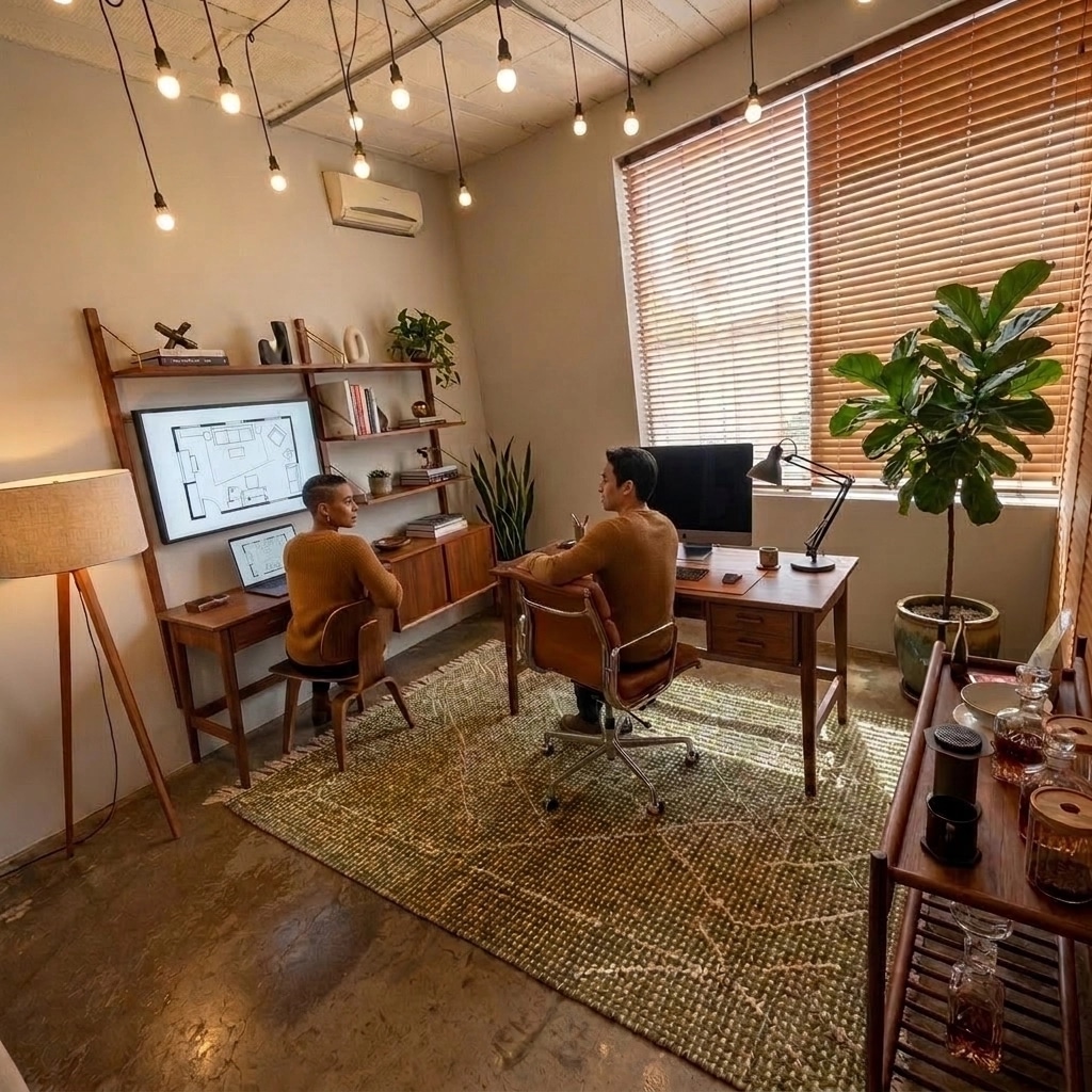 Office interior in Mid-Century Modern style — photo by GenRoom AI