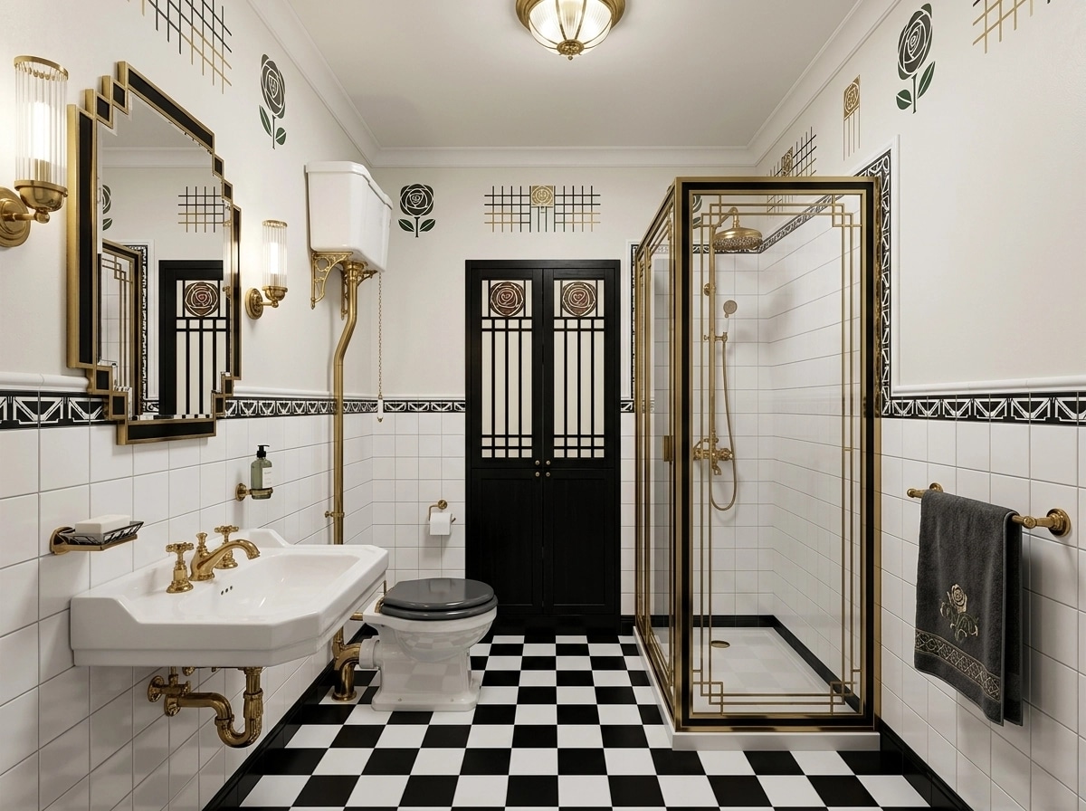 Bathroom interior in Art Deco style — photo by GenRoom AI
