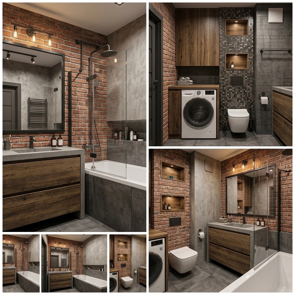 Bathroom interior in Loft / Industrial style — photo by GenRoom AI