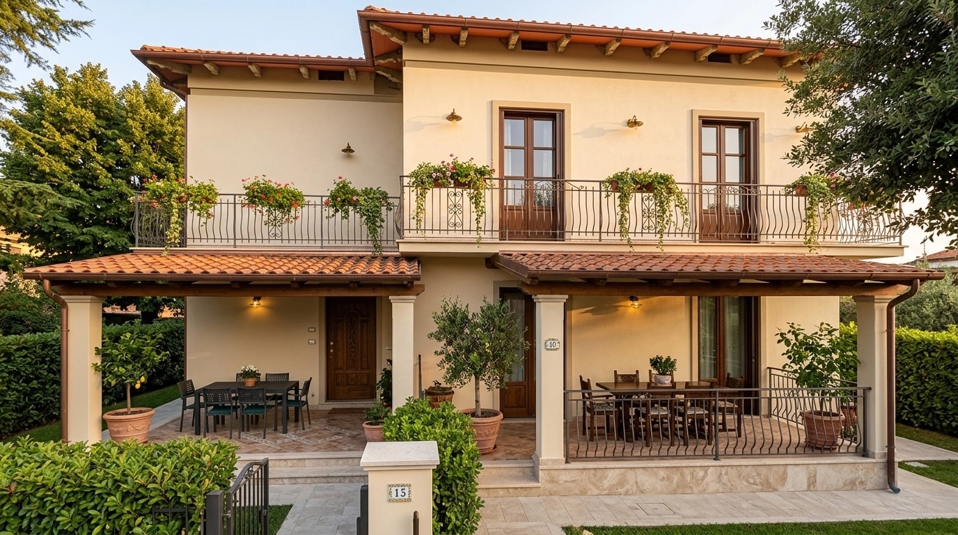 Italian Villa Facade Facade design — facade photo by GenRoom AI