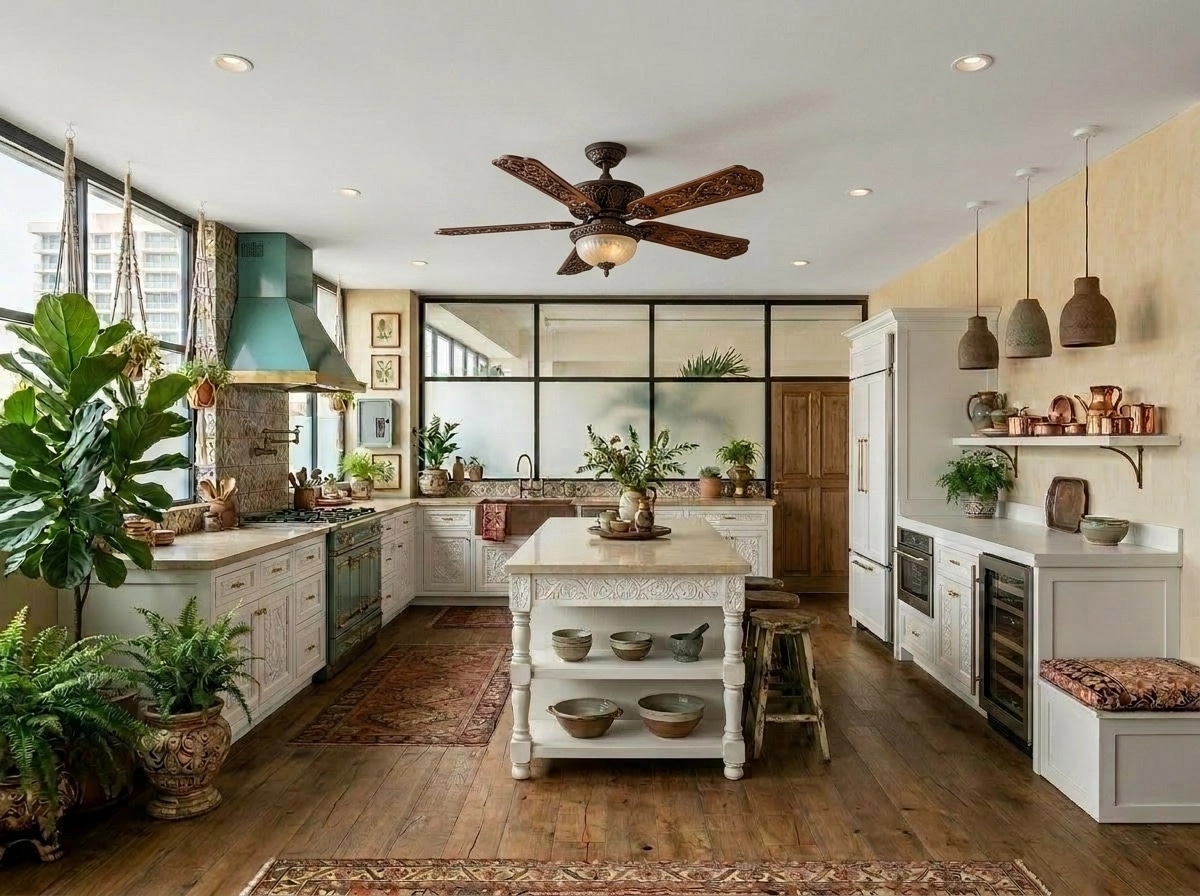 Kitchen interior in Bohemian style — photo by GenRoom AI