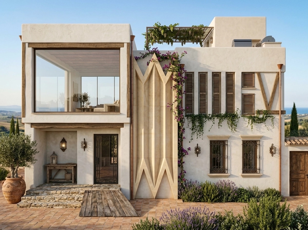 Facade design in Mediterranean Facade style — photo by GenRoom AI