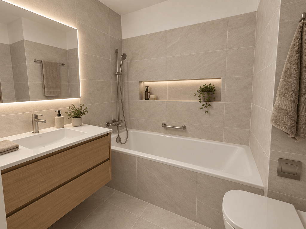 Bathroom interior in Minimalism style — photo by GenRoom AI