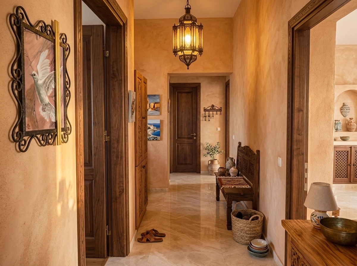 Hallway interior in Mediterranean style — photo by GenRoom AI