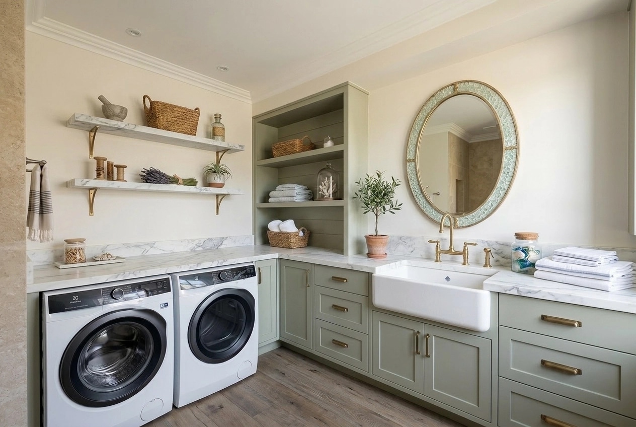 Interior design in Coastal / Hamptons style — laundry by GenRoom AI