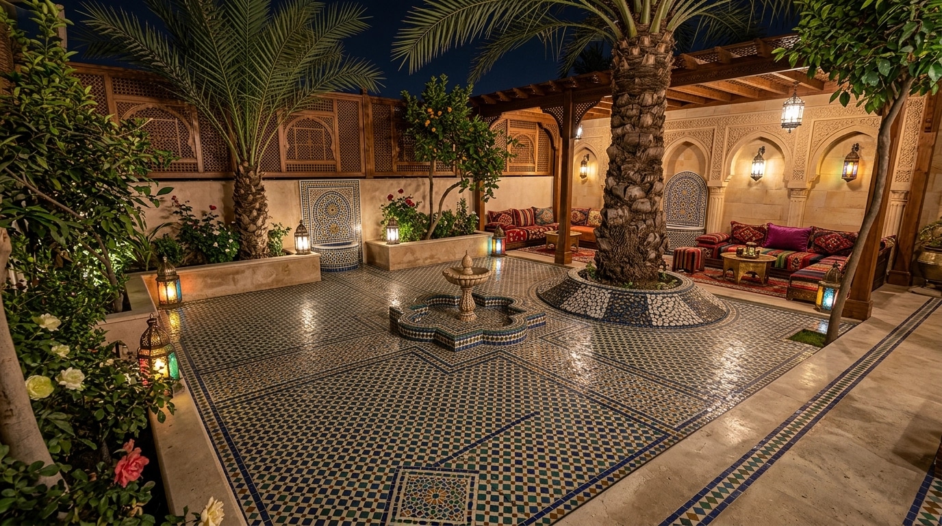 Yard design in Arabian Courtyard style — photo by GenRoom AI
