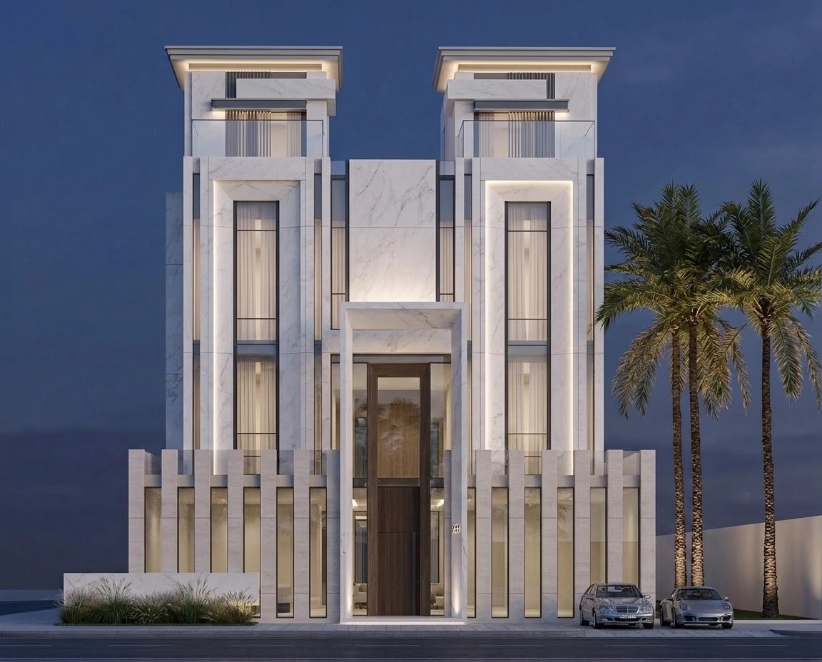 Fasad desain di Minimalist Facade gaya — Fasad oleh GenRoom AI