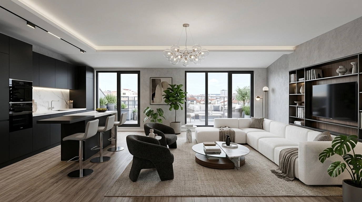 Innenraumdesign im Contemporary-Stil — Wohnzimmer von GenRoom AI