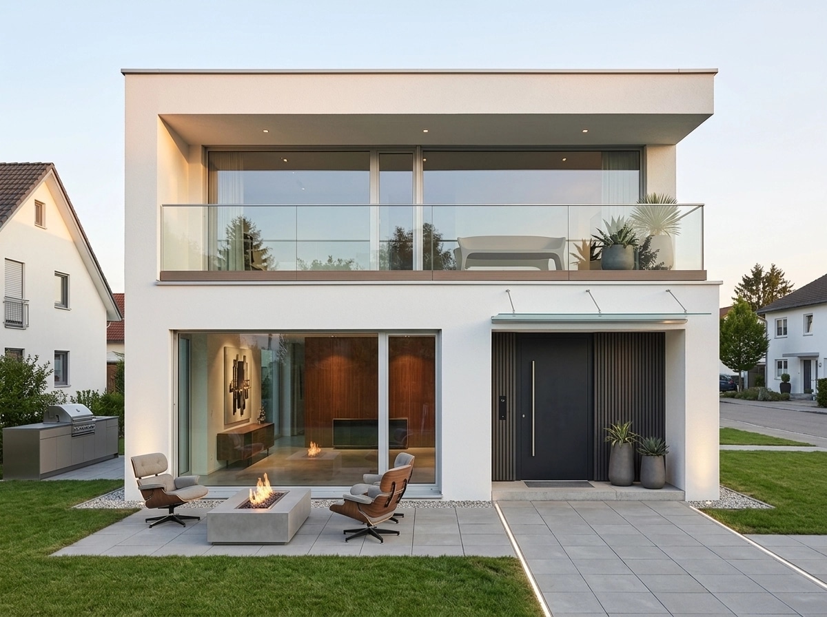 Projekt elewacji w stylu Contemporary Facade — Elewacja od GenRoom AI