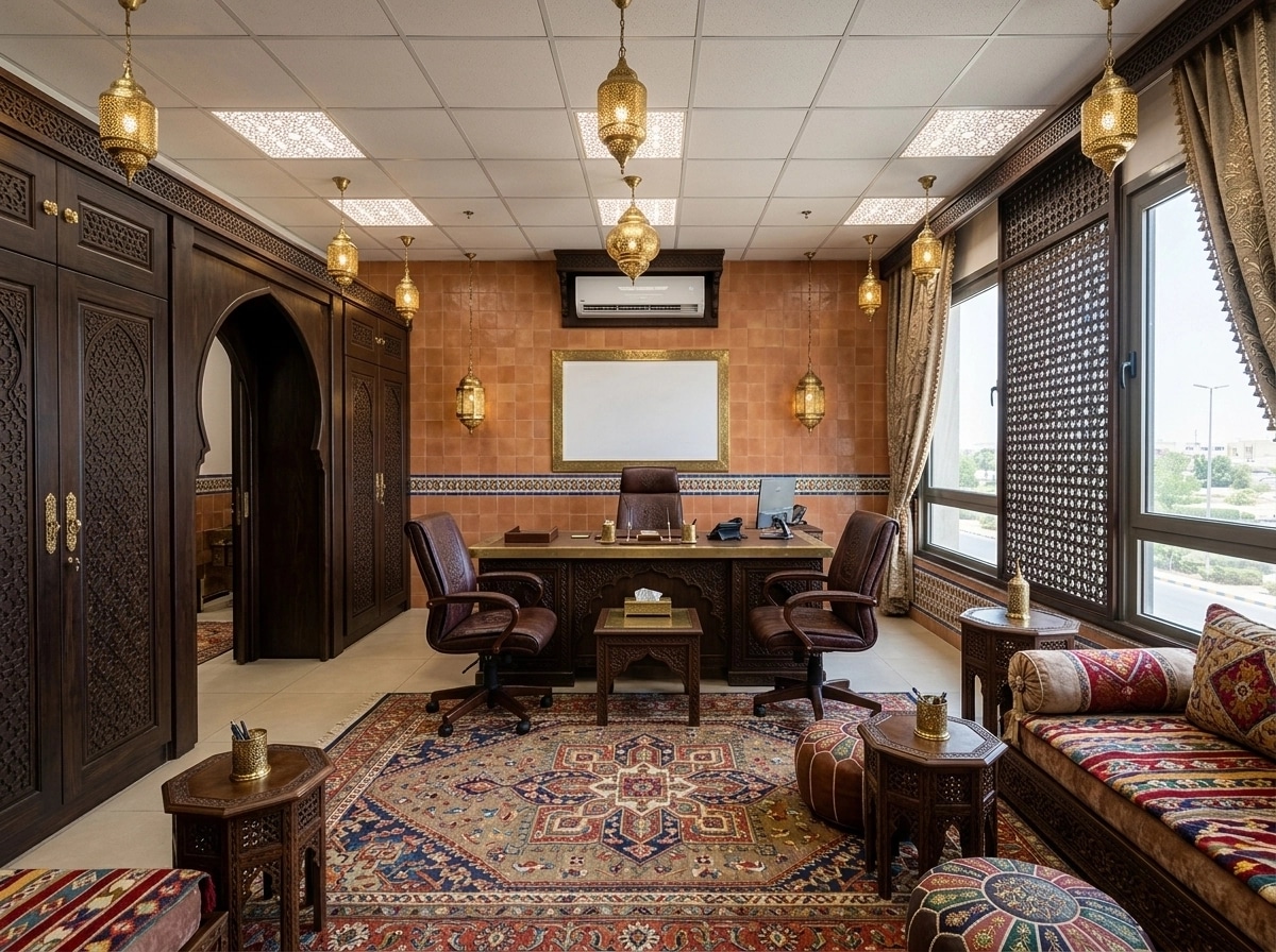 Office interior in Arabian / Moroccan style — photo by GenRoom AI