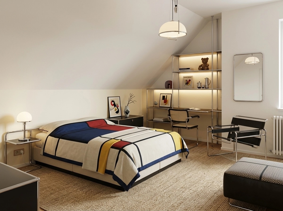 Bauhaus Bedroom design — interior photo by GenRoom AI